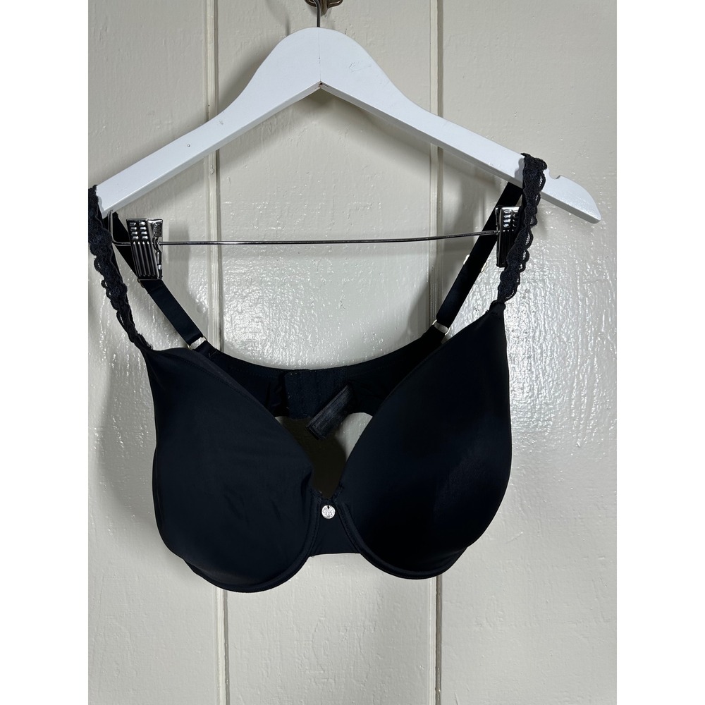 Natori Bra Women 36DDD Black Underwire Lace Trim Strap Smooth Cup 736001